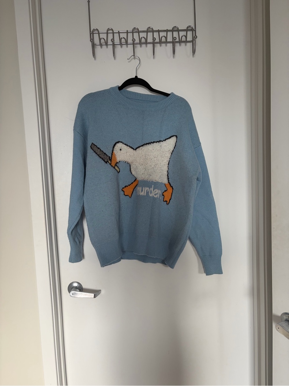 Men’s or Women’s Light Blue Novelty Duck Knit Sweater - Unbranded